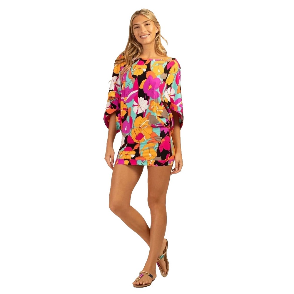 Trina Turk Gemini Mini Tunic Coverup Dress Beach Resort Vacation Sexy Sz M
